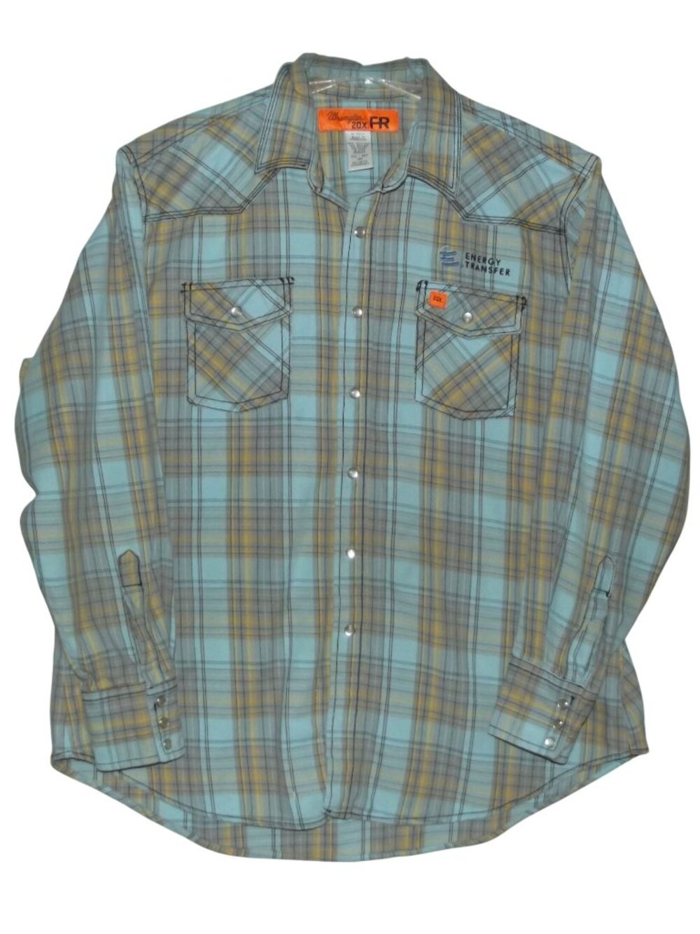 Wrangler Shirt Mens XXL Turquoise FR 20X Western Blue Gray Plaid pearl snaps 2x